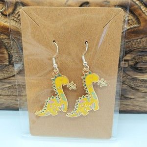 Cute Yellow Dinosaur Earrings Novelty Statement Costume